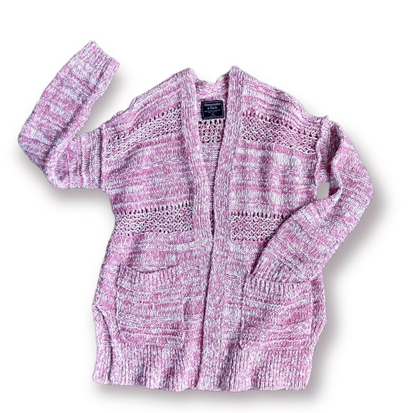 Abercrombie & Fitch Women’s Barbie pink white open front cable knit sweater XS - Picture 4 of 12